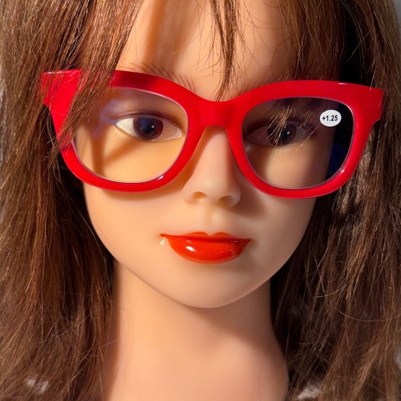 1564 Mona Reading Glasses 1.25 Red Readers Rounded Square Frame NWT - Picture 1 of 9